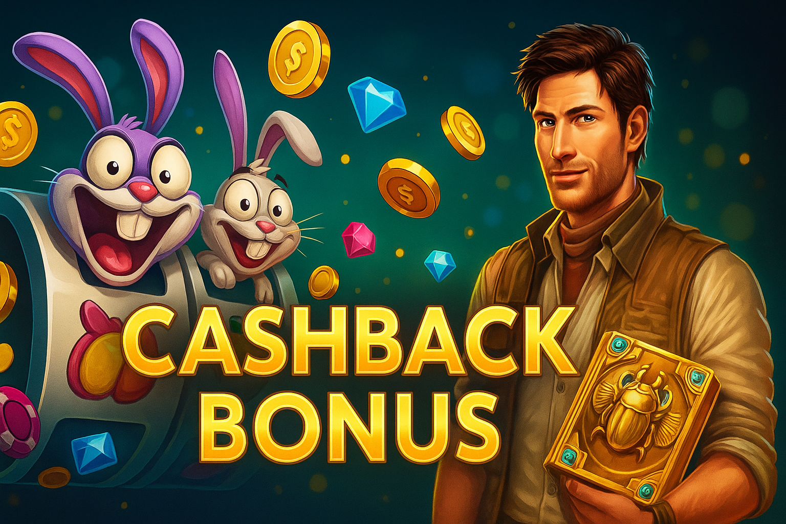 Casino cashback bonus concept with coins and percentage signs